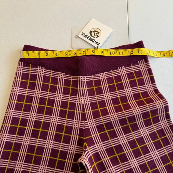 Daydreamer Pants Women Medium Burgundy knit Plaid cropped Dark Academia Preppy - Picture 6 of 14